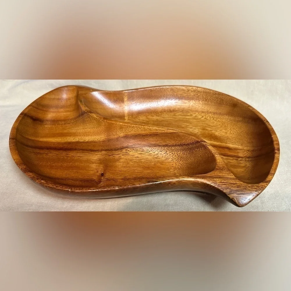 Vintage Leilani Genuine Monkey Pod Wood Handcrafted 2 Compartment Tray